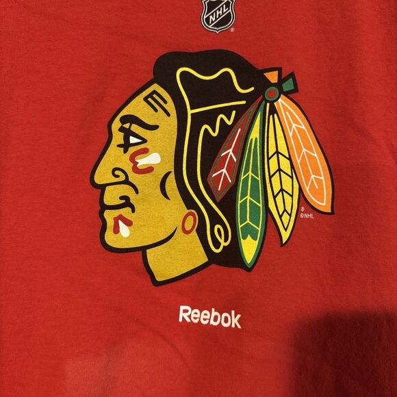 Reebok Chicago Blackhawks NHL M T-Shirt Red Short Sleeve Logo Tee Hockey Fan - Picture 2 of 7